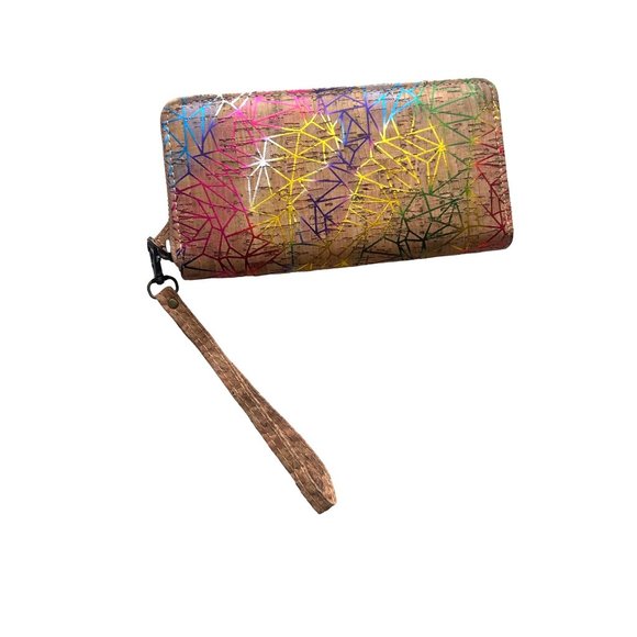 Tan & Neon Colored, Cork, Zip Around Wallet/Wristlet - Picture 2 of 7